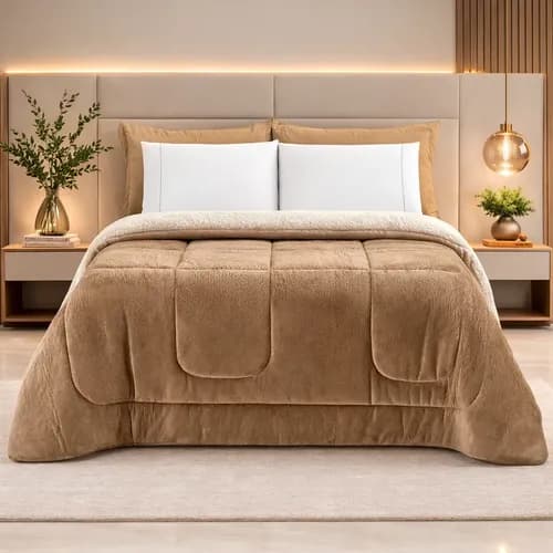 Coberdrom Casal Queen Size Sherpa Cinza Liso